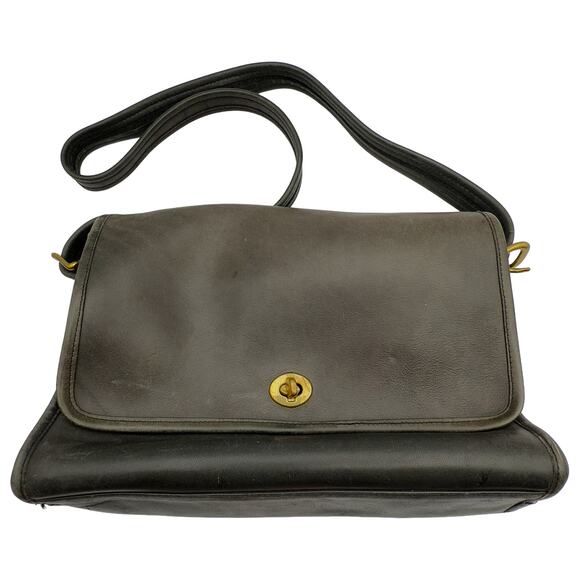 Vintage Coach NYC Black Leather Spectator Shoulder Bag Turnlock Adjustable Strap - Picture 1 of 7